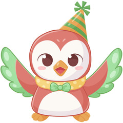 Cute cartoon penguin in party hat celebrating Christmas