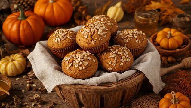 Pumpkin Muffins, soft spiced pumpkin batter baked to a golden crumb with warm cinnamon and nutmeg notes, served as a cozy seasonal treat with comforting autumn dessert visuals
