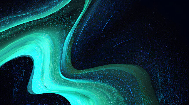 Glowing blue green shape, abstract dark grainy background, noise texture dynamic black poster backdrop Stock Illustration