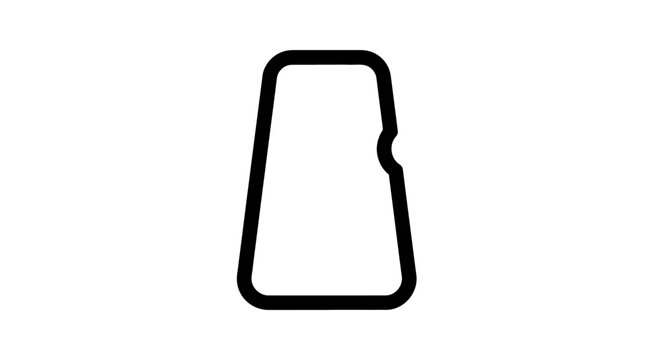 Simple black outline of an abstract, tapered shape with rounded corners and a small notch on the right side, resembling a stylized bottle or keyhole.