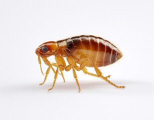 Detailed view of a flea showing its distinct body structure and features in a clean setting