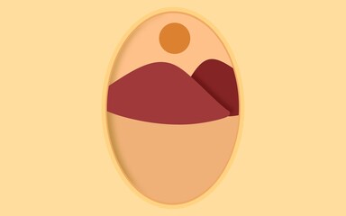 Warm Toned Minimalist Mountain Landscape in Oval Frame