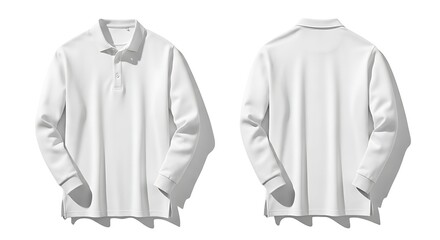 White Long Sleeve Polo Shirt Mockup Displayed Front and Back on Clean Background Presentation Apparel Ready for Customization