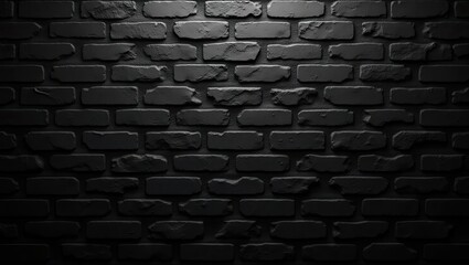 Dark brick wall texture, showcasing a rough surface and a striking shadowed composition, perfect as a backdrop with an industrial appearance, offering a sense of depth and dimension.