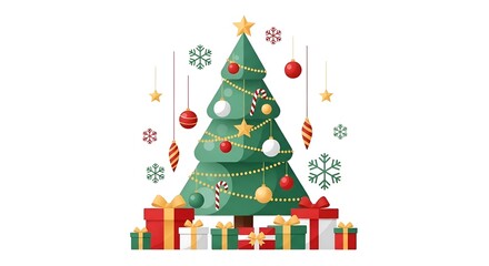 Naklejka premium Magical Christmas Celebration: A Heartwarming Holiday Scene Filled with Sparkling Ornaments, Colorful Gifts, and the Joy of the Seaso