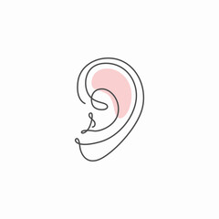 Ear one line drawing. Ear single line illustration. Ear minimalist line art. Ear vector art