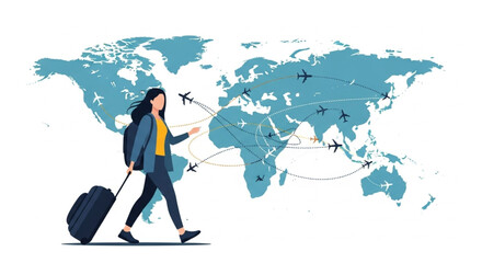 Plan your next adventure with a global traveler, explore the world with exciting destinations and travel routes showcased against a vibrant world map