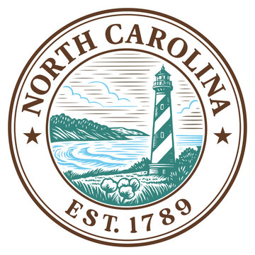 North Carolina state Round Stamp illustration, 50 United States Stamps Clipart, North Carolina US state Vintage Travel shirt, State Badge design

