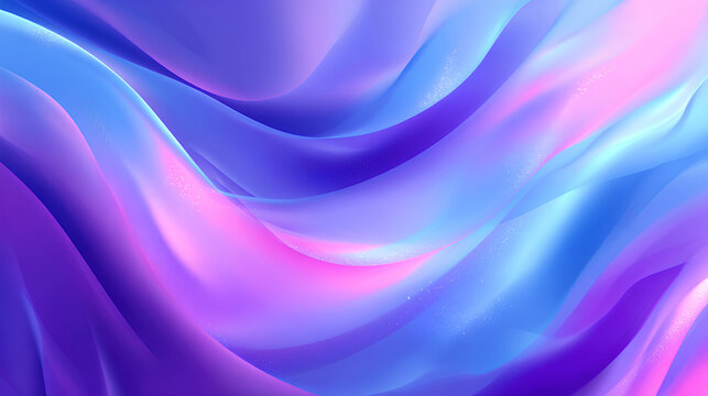 Iridescent purple glass ripple background, vibrant blue and pink fractal gradient with smooth distortion texture. Abstract luminous background, soft glow, vector illustration. Stock Vector