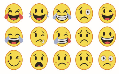 Naklejka premium Diverse Emoji and Smiley Face Icon Set with Various ExpressionsPrint