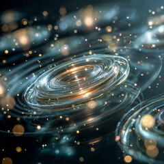 Futuristic abstract quantum rings with golden and blue lights
