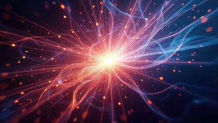 Vibrant abstract illustration of a glowing energy source emitting light and flowing lines of color across a dark background.