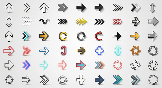 Diverse Style Arrow Shape Directional Sign Icon Collection for Web Design