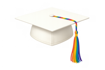 White graduation cap with rainbow tassel symbolizing lgbtq+ pride in education, inclusion, and academic achievement