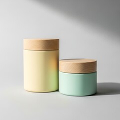 Minimalist Pastel Storage Jars Wood Lids Isolated background