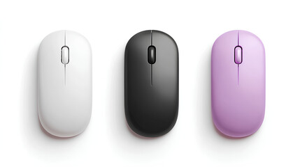 Set of white, black, white and purple mouse 3d cursor pointer isolated on white background Stock Illustration