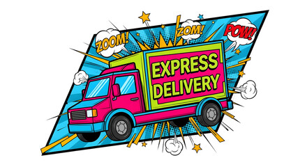 Comic Book Style Express Delivery Truck