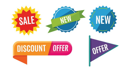 Obraz premium Colorful sale badges and promotional banners displaying discounts and new offers