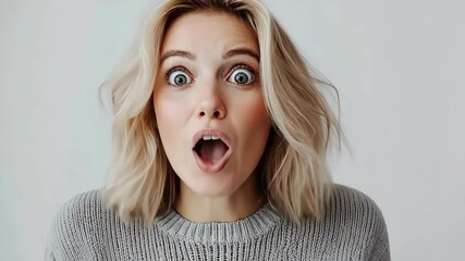 Shocked woman with wide eyes and open mouth expressing surprise and fear.