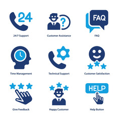 Customer service icon set. Customer Support and Feedback Icon Set experience, feedback, operator and technical support icons. Solid icon collection.