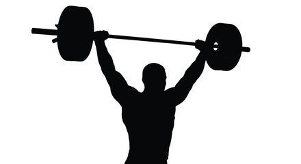 Male Athlete Silhouette Lifting Barbell Overhead Vector