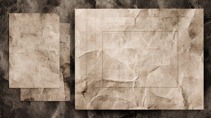 Vintage grunge old paper texture with wrinkles and folded effect. Rectangles and square old photo frames template collection. Grange and punk overlay folded paper texture. Worn, torn, weathered effect