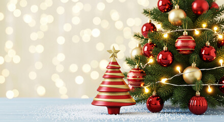 Happy New Year! Chrismas background, ornaments and christmas tree