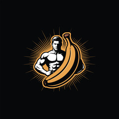 Muscular Man and Banana Fitness Logo 