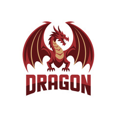 Fototapeta premium Fierce Red Dragon Mascot Logo with Spread Wings 