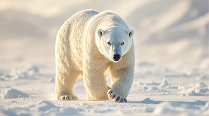 Majestic polar bear strides confidently across the arctic plains symbolizing resilience under harsh