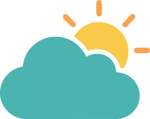 A bright and simple illustration of the sun partially covered by a light blue cloud, symbolizing partly cloudy weather or a pleasant day, perfect for weather apps, websites, and forecasts