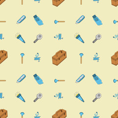 Seamless Pattern of Hand-Drawn Tools and Equipment