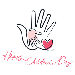 Happy Children's Day one line drawing. Happy Children's Day single line illustration. Happy Children's Day minimalist line art.