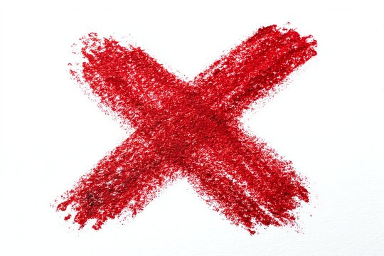 A vibrant red X mark created using textured paint strokes on a white background, symbolizing rejection or cancellation. Perfect for highlighting incorrect choices in visuals.