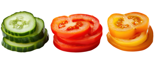 Sliced cucumber and tomatoes isolated on transparent background