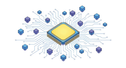Central Processing Unit (CPU) Microchip with Integrated Circuitry and Data Blocks