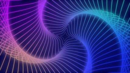 Neon Geometric Tunnel Swirl Abstract Background with Purple Blue Gradient and Star Shape Tunnel