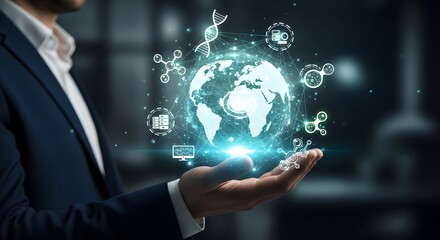 Global business network technology connection digital transformation concept design element