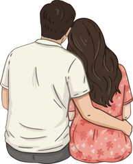 Romantic Back View of Affectionate Couple Sitting and Hugging