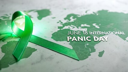 June 18 international panic day with green ribbon on world map