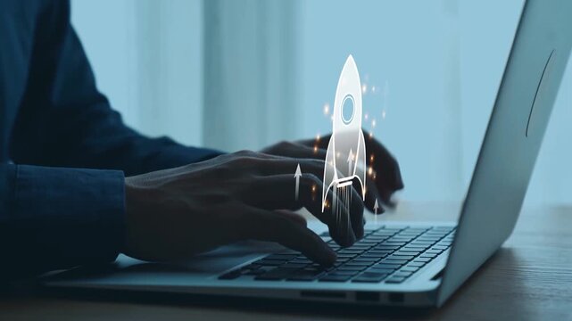 Startup launch and business growth concept, rocket symbolism, entrepreneurship, startup innovation, and early-stage success strategies for new business development and expansion. Elide