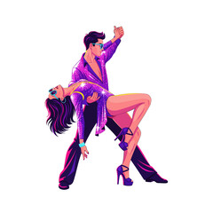 Retro Disco Dance Vintage Characters in a Stylish Embrace - A Vibrant Illustration