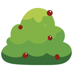 Small Red Berry Bush Cartoon Clip Art - Autumn or Winter Shrub Illustration