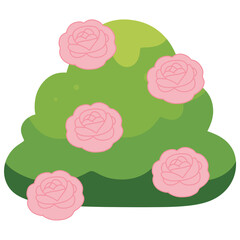 Flowering Rose Bush Cartoon with Pink Blossoms - Decorative Garden Element