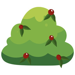 Large Red Berries Bush Cartoon Illustration - Detailed Garden Plant Asset