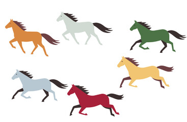 年賀状デザインにも使える和色で描いた馬コレクション