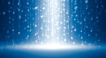 Abstract blue light beam with sparkling particles and glowing effect
