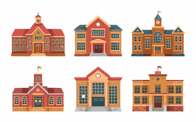 Fototapeta premium Charming collection of schoolhouses for educational projects, ideal for website design or learning materials with a touch of nostalgia and classic architecture