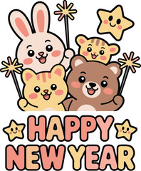 Happy New Year celebration typography vector design with modern, clean layout. Suitable for t-shirt prints, banners, posters, and social media greetings.