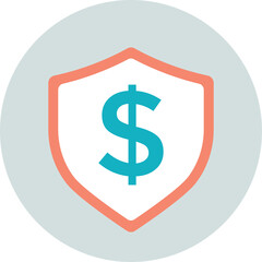 Teal Dollar Sign Protected By Coral Shield And Light Blue Circle On Transparent Background Simple Icon Graphic Illustration